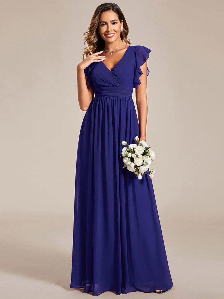 ever LILYANA|Abito da damigella in chiffon con maniche plissettate e scollatura sul retro