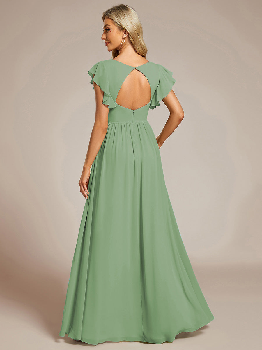 ever LILYANA|Abito da damigella in chiffon con maniche plissettate e scollatura sul retro