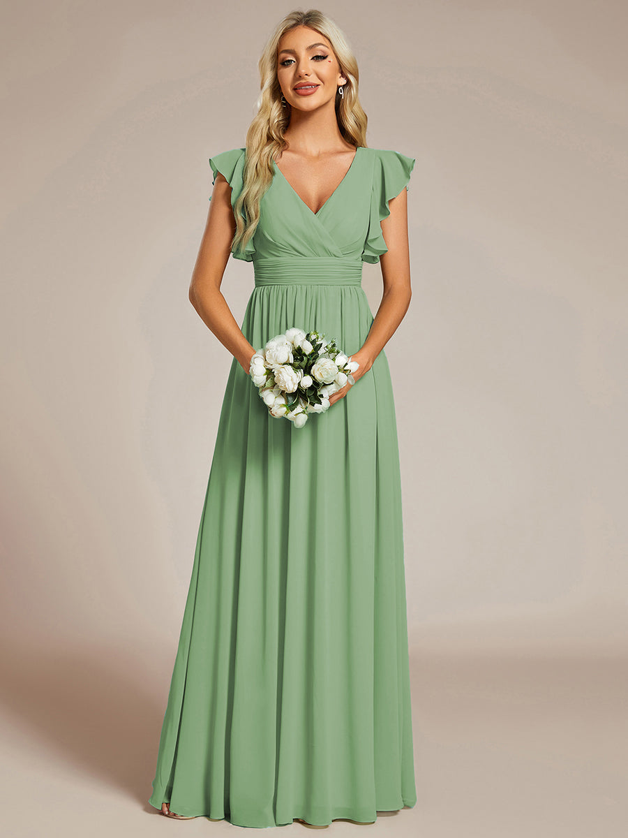 ever LILYANA|Abito da damigella in chiffon con maniche plissettate e scollatura sul retro