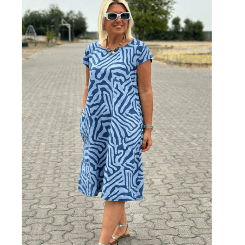Vera | Vestito Estivo alla Moda con Stampa Colorata e Scollo Rotondo