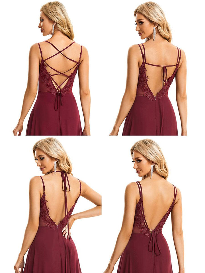ever RUBY|Abito da damigella in mousseline e pizzo con schiena nuda e spalline sottili