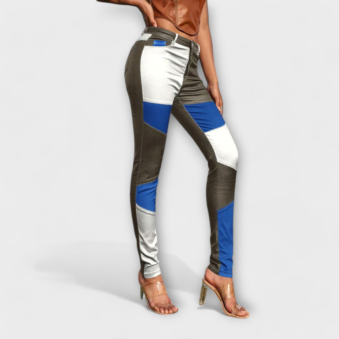 Calliope - Pantaloni con Motivo a Blocchi di Colore