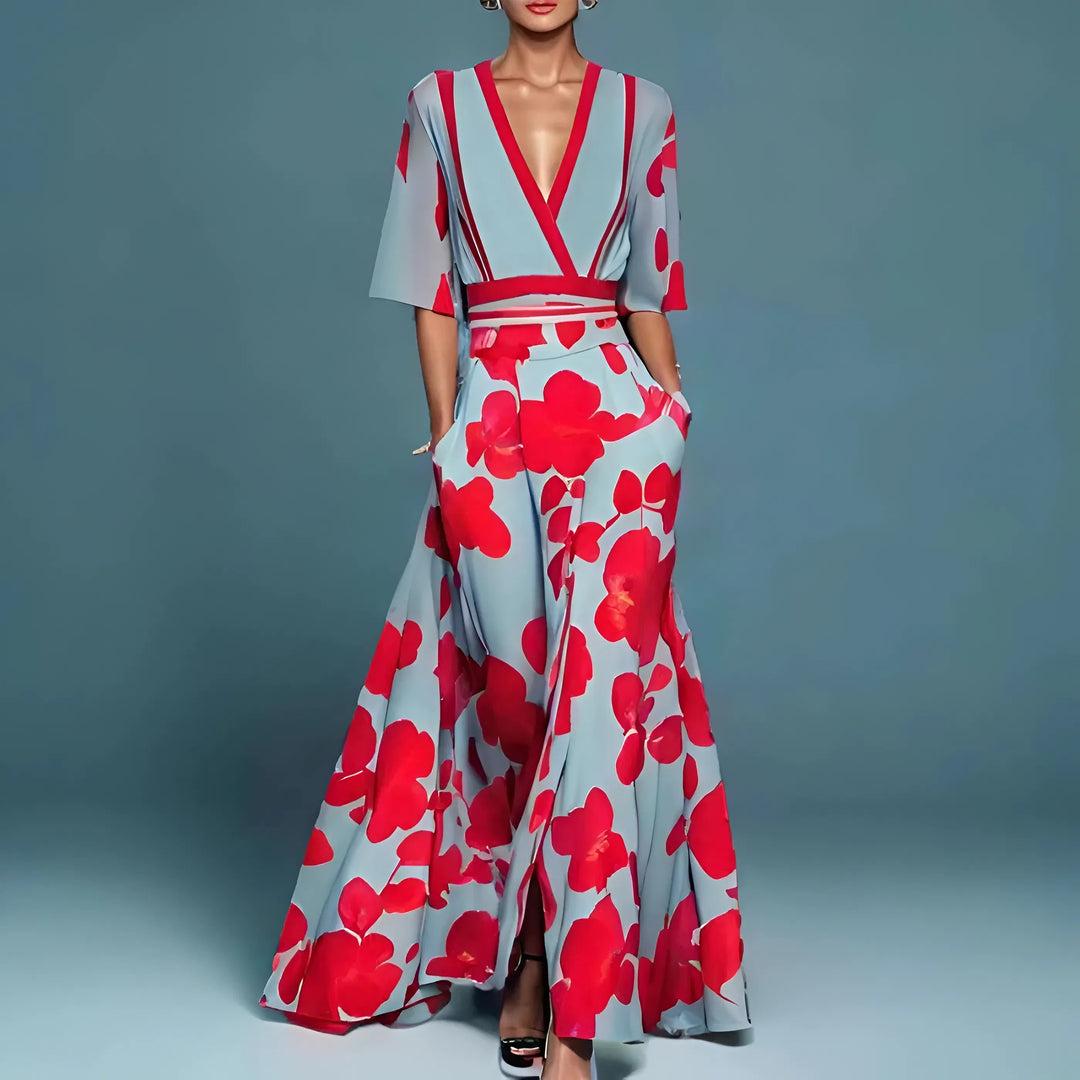 Valentina | Abito Maxi Floreale con Scollo Profondo