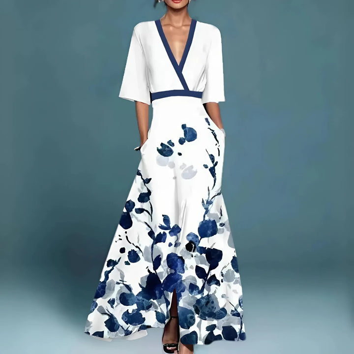 Valentina | Abito Maxi Floreale con Scollo Profondo