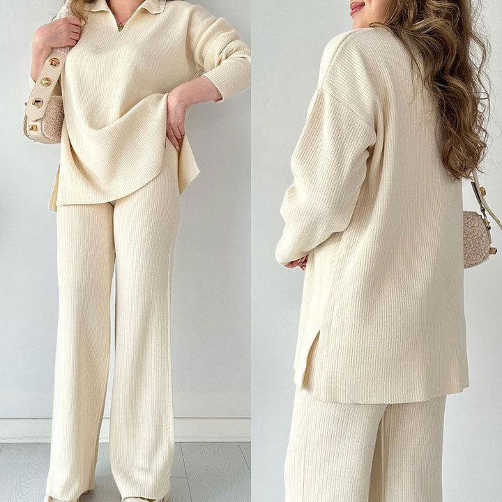 Amalia™ | Set due pezzi casual con scollo a V e spacco