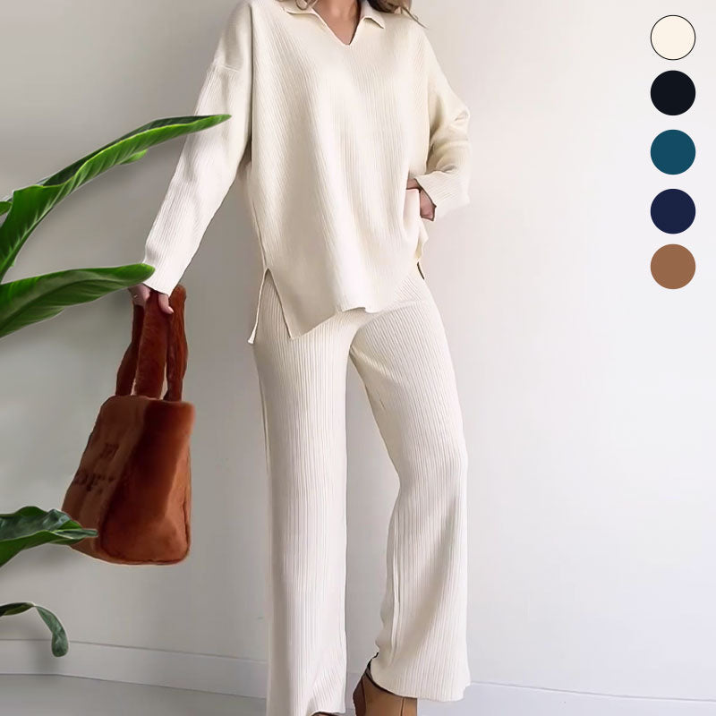 Amalia™ | Set due pezzi casual con scollo a V e spacco