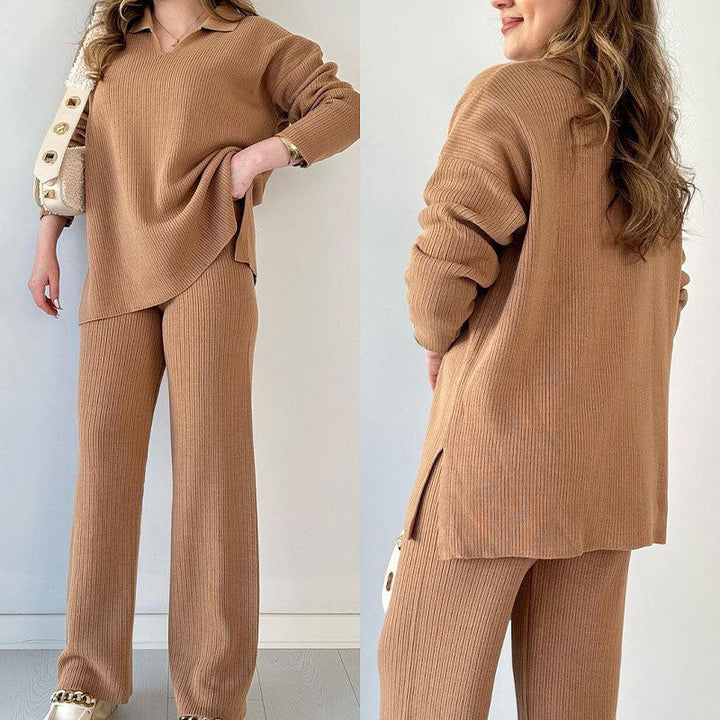Amalia™ | Set due pezzi casual con scollo a V e spacco