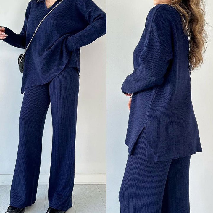 Amalia™ | Set due pezzi casual con scollo a V e spacco