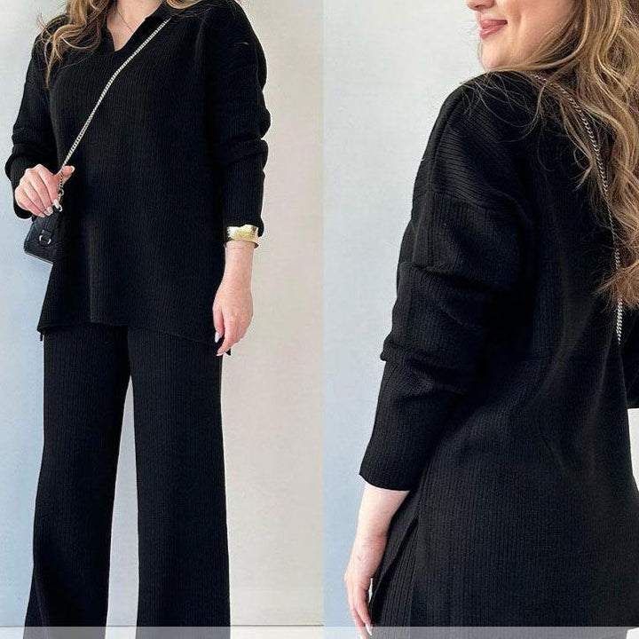 Amalia™ | Set due pezzi casual con scollo a V e spacco