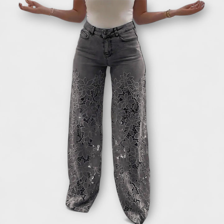 Virelle – Jeans con trasparenza floreale e gamba ampia